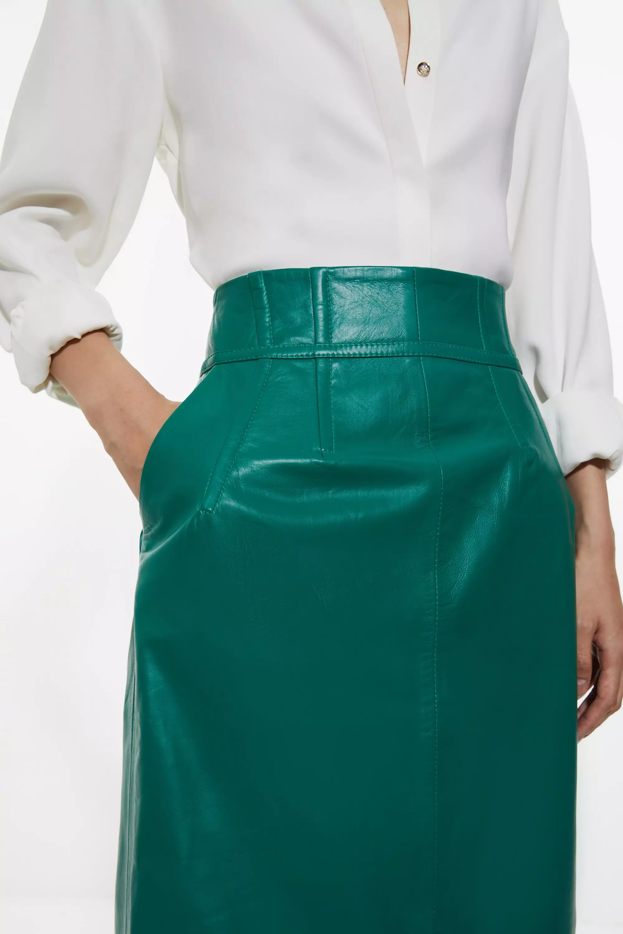 Karen millen green leather skirt hotsell